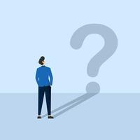 Confusion concept, uncertainty or self doubt, question to answer or find solution to solve problem concept, find meaning in life, curious businessman looking at self reflection as question mark. vector