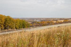 Railways tracks at the top of a valley at a North Saskatchewan Lookout photo