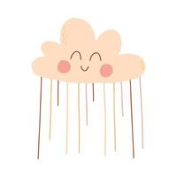 Cute cloud in boho style. Vector illustration. Flat style. Hand drawn cloud with rain isolated on white background.