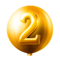 Balloon in the shape of the number two isolated 3d rendering png
