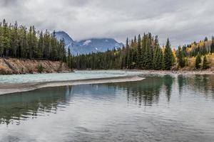 River and mountain view in Jasper National Park photo