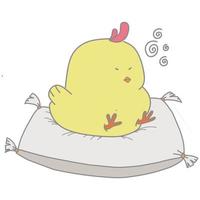 Cartoon illustration of a yellow chick, sitting on a pillow vector