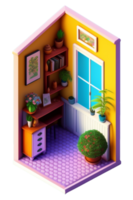 Free 3d Room cartoon.Study room isometric view with study table canvas tree . png free download