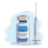 Covid-19 Coronavirus concept. vaccine vial and syringe. pandemic covid-19 outbreak. isolated icon. flat vector