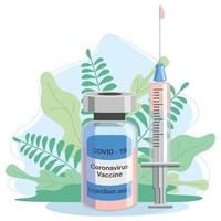 Covid-19 Coronavirus concept. vaccine vial and syringe. pandemic covid-19 outbreak. isolated icon. flat vector