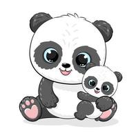 Cute panda mom with a cub. Vector illustration of a cartoon.