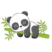 Cute panda on a tree. Vector illustration of a cartoon.