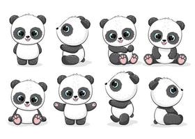 Collection of cute pandas. Vector illustration of a cartoon.