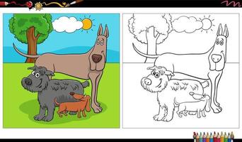 funny comic dogs characters group in the park coloring page vector