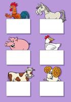 cartoon farm animals with cards or banners design set vector