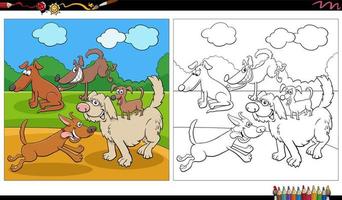 juguetón dibujos animados perros grupo en el parque colorante página vector