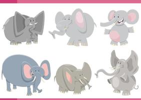 funny cartoon elephants wild animal characters set vector