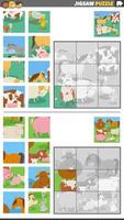 rompecabezas rompecabezas juego conjunto con dibujos animados granja animales grupo vector