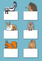 animal characters with cards or banners design set vector