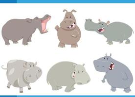 funny cartoon hippos wild animal characters set vector