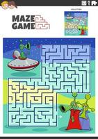 maze game activity with cartoon alien characters vector