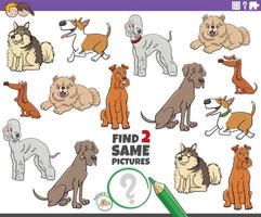 find two same cartoon purebred dogs educational game vector