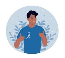 June 11 - World Prostate Cancer Day. Black mans and a symbol of mens health.Prostate cancer awareness ribbon with. Flat vector illustration.