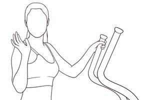 Girl on Treadmill. Cardio Workout Concept. Hand Drawn Vector Illustration