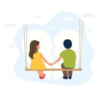 Girl and guy holding hands. Concept of reconciliation, friendship and trust. With a connected broken heart in the background. Concept of family support, care and reconciliation. vector