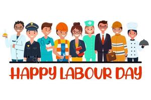 profesional trabajadores, internacional labor día. conjunto de caracteres, personas desde diferente profesiones contento labor día día festivo. ilustración para carteles, folletos y saludo tarjetas vector