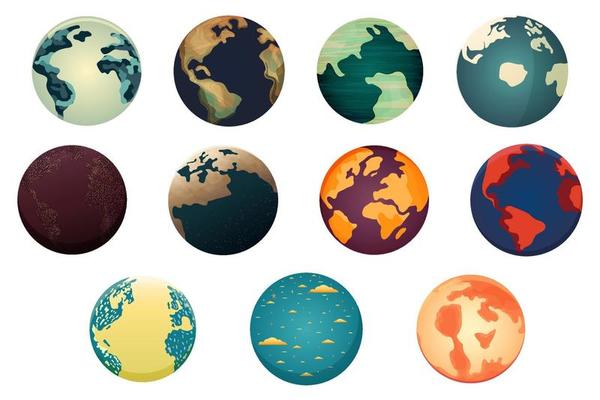 11 illustrations of planets , abstraction, space theme, cartoon bright planets, cliparts, vector