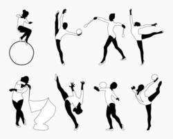 Set of silhouettes of gymnasts. Sport artistic gymnastics. Sports queen. Flat style. Isolated vector