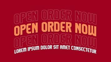 open order now 3d typography style vector
