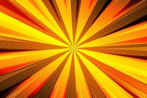 Halftone sunburst background with yellow rays, vector illustration