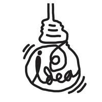 Hand drawn light bulb icons with concept of idea. Doodle style. Vector illustration.