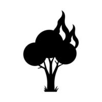 Burning tree icon. Black symbol of fires and ecological disasters with environmental damage and drought from high vector temperatures