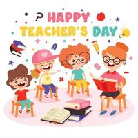 Cartoon Teacher and School Children vector