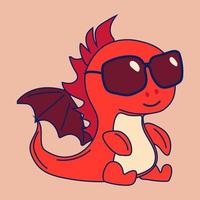 Vector Stock Illustration isolated Emoji character cartoon dragon dinosaur in sunglasses sticker emoticon for site, info graphics, video, animation