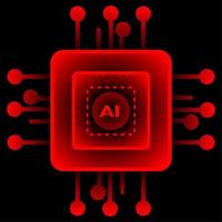 Artificial intelligence symbol vector illustration. Glowing red chipset for artificial intelligence illustration. Chip icon for graphic resource of technology, futuristic, computer, cyber and science