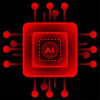 Artificial intelligence symbol vector illustration. Glowing red chipset for artificial intelligence illustration. Chip icon for graphic resource of technology, futuristic, computer, cyber and science