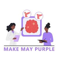 Woman doctor and African American woman patient exploring brain stroke in flat style. Make May Purple. vector