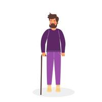 Man with walking stick in flat style vector