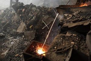 Blast furnace in the melt steel works in Demra, Dhaka, Bangladesh. photo