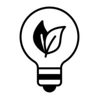 Leave inside bulb showing vector of eco idea in trendy style, sustainable ecological energy icon, creative lamp easy to use vector