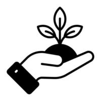 Sprout in hand denoting concept icon of plant care in modern style, farming and agriculture, nature care vector design