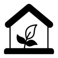 hojas planta con hogar denotando concepto icono de eco casa, invernadero vector