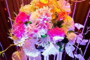 Blue lighting Hand made paper flower, Wedding decoration and colorful wedding stage in Bangladesh. photo