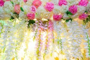 Multi color Hand made paper flower, Wedding decoration and colorful wedding stage in Bangladesh. photo