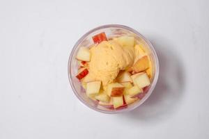 A glass of ice-cream faluda. Top view. Side view. Font view. photo