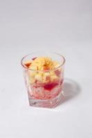 A glass of ice-cream faluda. Top view. Side view. Font view. photo
