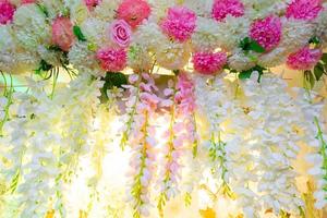 Multi color Hand made paper flower, Wedding decoration and colorful wedding stage in Bangladesh. photo