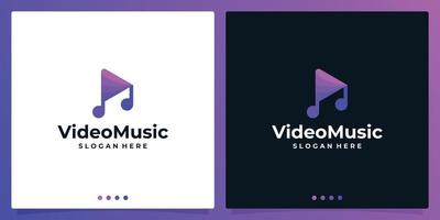 Music logo design vector with play button video. Musical note logo design template with colorful. Premium vector