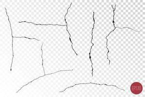 Crack vector set. Grunge urban graphic elements of rough surface. Dust overlay distress grained texture. One color graphic resource.