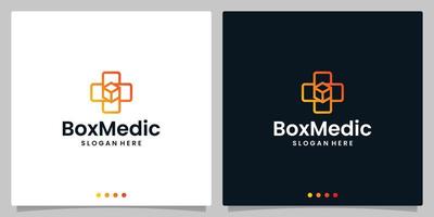 Logo medical cross vector with Delivery Box logo design template. Premium Vector