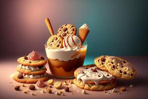 Still life of cookies and ice cream by photo